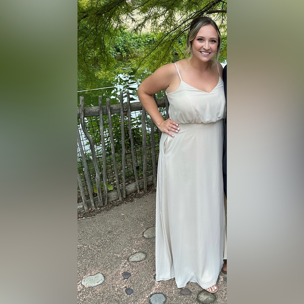 Birdy Grey Gwennie Dress in Chiffon Neutral Champagne with Slit